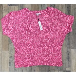 Chicos Top Women XXL Pink Leopard Print Banded Hem Dolman Sleeve NWT Stretch